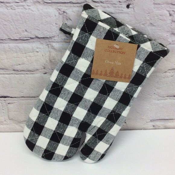 Buffalo Check 5 Pc. Kitchen Set Black/White Towel/Mitt/Pot Holder/2 Dish Cloths - Picture 6 of 10